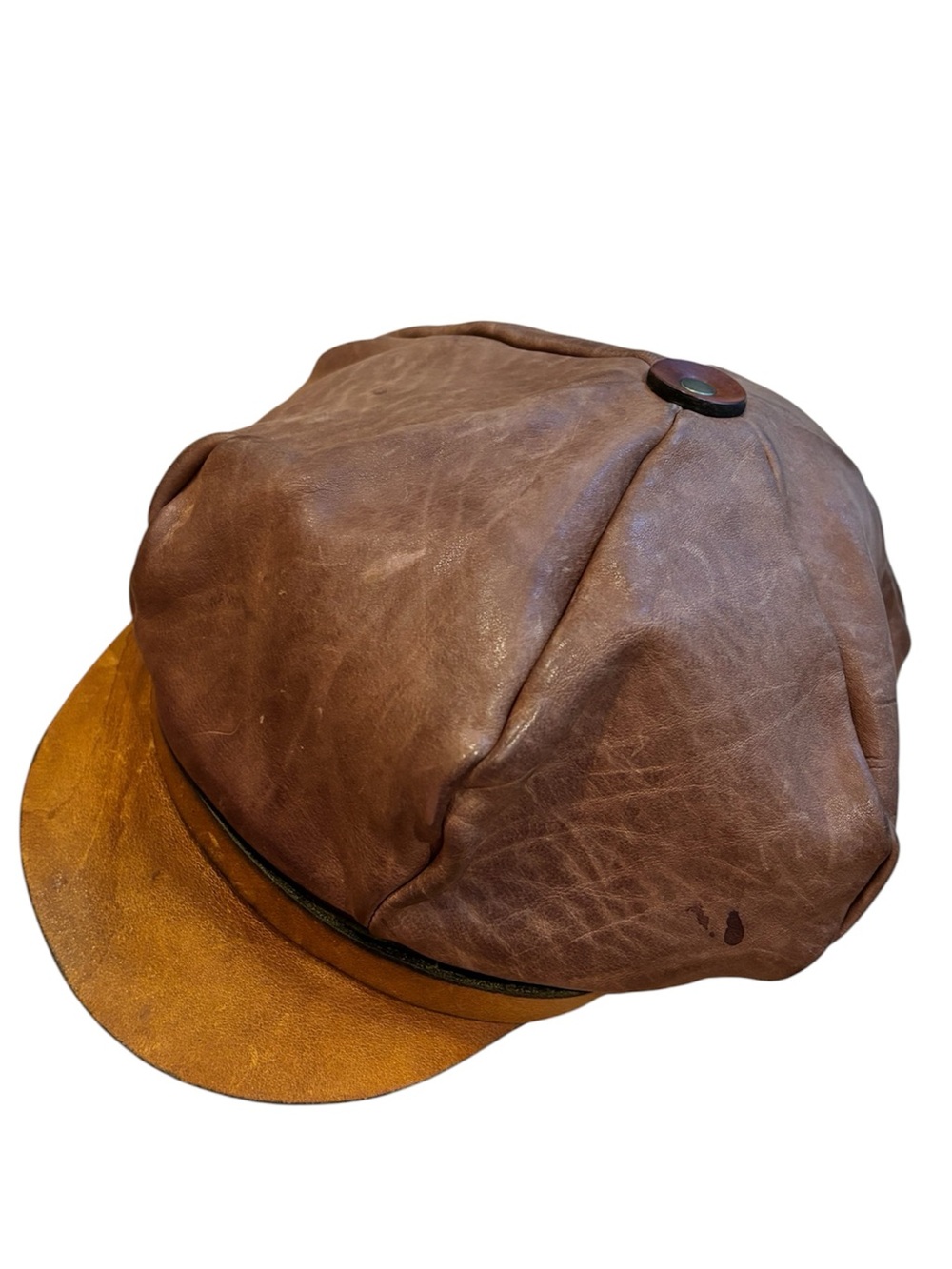 Vintage Leather Newsboy Cap Biker Adjustable Brown OS